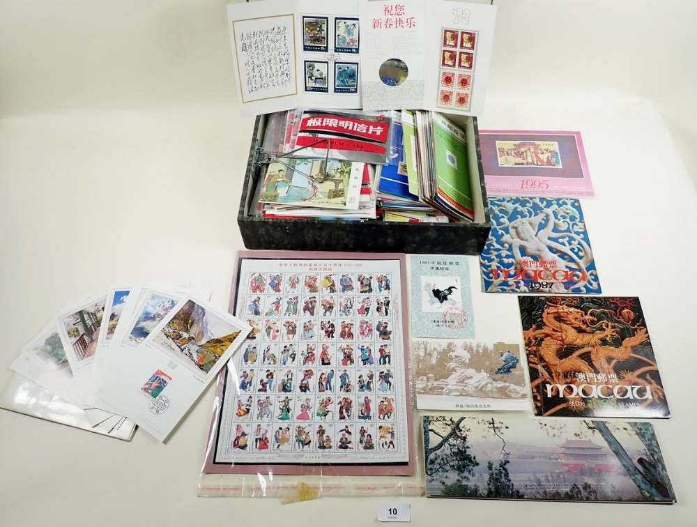 Box file crammed full of People's Republic of China mint/used stamps, postcards & bulletins from