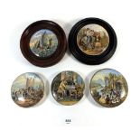 A selection of five 19thC Pratt Ware pot lids