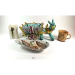 A Portuguese large pottery donkey, Mander Ware Mug and other vintage ceramics