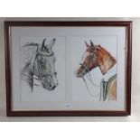 Mary Whiston - watercolour, two horses framed and glazed as one, each measuring 33 x 23cm