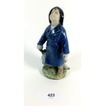 A Royal Copenhagen porcelain figure of a boy in rain clothes, 18cm.