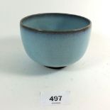 A Chinese 18thC Jun Ware blue pottery bowl, 11cm diameter, hairline crack