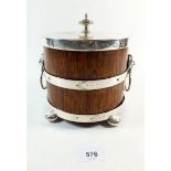 An Edwardian silver plated and oak biscuit barrel