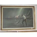 R Pohol? - oil on canvas night fishermen 59 x 90cm