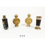 Two cloisonne enamel miniature vases and two simulated ivory snuff bottles