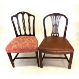 Two George III mahogany dining chairs with pierced slat backs