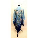 A 1930s Japanese reversible blue silk Kimono with all over floral printed decoration-