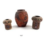 Three South American pottery vases with geometrical painted decoration