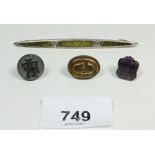 An Edwardian brooch inset Connemara marble and three various seals