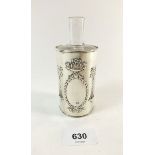 A silver clad glass cylindrical perfume bottle by William Comyns, London 1913