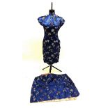 A Chinese satin blue dress and matching wrap, approx size 8-10