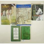 A selection of cricketers books and yearbooks, two signed by Brian Statham.