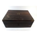 A Victorian rosewood writing slope box with brass corners