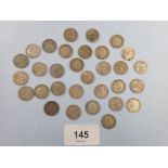 A quantity of silver content silver threepences, approx 30 grms silver content. Condition: Poor-Fine