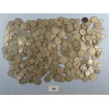 Tub of silver content British coinage including: threepences (mainly pierced), sixpences, shillings,