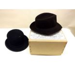 A Leonard E Farmer bowler hat and a Bales trilby boxed