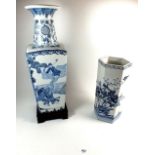 A large Chinese blue and white vase painted figures 45cm and an octagonal one 28cm