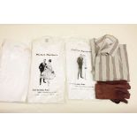 Three gentleman's dress shirts, another shirt and pair of leather gloves