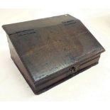 A late 17th century oak bible box with slope front and drawers to the interior, 53cm wide