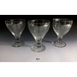 A set of three large early 19th century glass rummers on squat knopped stem, 15cm