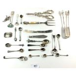 A box of silver plated cutlery including grape scissors etc