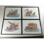 Chris Reynolds - a set of four Fire Brigade cartoons, 34 x 43cm