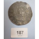 A Victorian Billy & Charley replica coin in 14th century style dated 1330, with bearded man two each