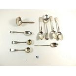 A group of silver cutlery including sifter spoon 135g and a pair of silver plated Ellingtons salt