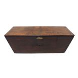 A 19th century mahogany box with hinged lid and tapered inward sloping sides, 84 x 29 x 27cm