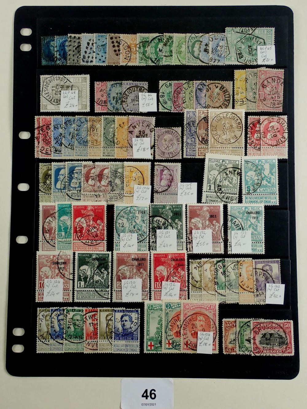 Mainly good to fine used collection of Belgian stamps on double sided stock-sheet, incl SG66, 68,
