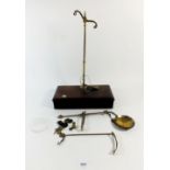 A 19thC Victorian set of apothecary scales or gold balance weight scales formed of brass and in a