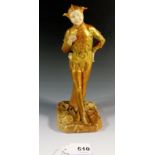 A Royal Worcester figurine of a Jester no. 2213 in shot silk green and gold c1903 - 18cm