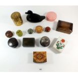 A selection of small trinket and other boxes to include an Indian inlaid pietra dura alabaster box