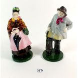 Two Crown Staffordshire figures of old man and woman, 16cm height