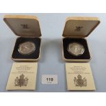 A Royal mint issue: (2) silver proof, twenty-five pence. Queen Mother 80th Birthday 1980 in