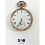 A gold plated Waltham pocket watch, worn