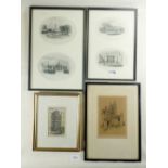 Four 19thC framed etchings, some relating to Gloucester - largest frame size 40 x 27cm