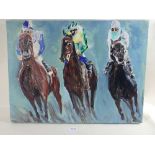 Oil on canvas, three race horses, signed to reverse indistinctly, 46 x 61cm