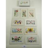 Postcards: Embroidered silks, mixed patriotic sentimental etc some with interest, clean (27)