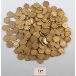 A quantity of brass threepences George VI & Eliz II, George VI approx 1.1 kilo's. Most year dates