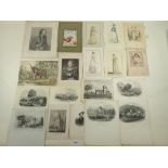 A selection of 19thC and later etchings and engravings, some directly taken from books and