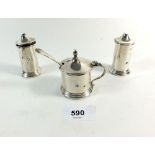 A silver three piece circular cruet set by JC Ltd 1921/2, 107g