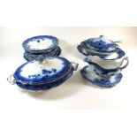 A Johnson Brothers Flow Blue St Louis, part dinner set consisting tureen, sauce tureen, 3 oval