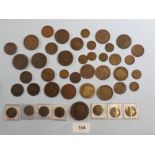 Various copper/bronze coinage, some with description and numerous tokens 18th & 19th century. Tokens