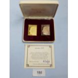 A 1972 22ct gold (22g) and Britannia silver pair of Silver Wedding replica commemorative stamps,