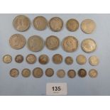 A quantity of silver content coinage mainly British. Victoria to George VI, approx 115 grms silver