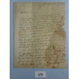 A letter dated 1800 hand written from Calais by Lady Strachan