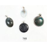 Four silver agate set pendants