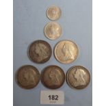 A quantity of Victoria old veiled bust silver coinage including: Shilling 1894, Florin 1901, Crowns: