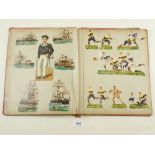 A late 19thC/early 20thC scrap decoupage album, appox. 21 pages.